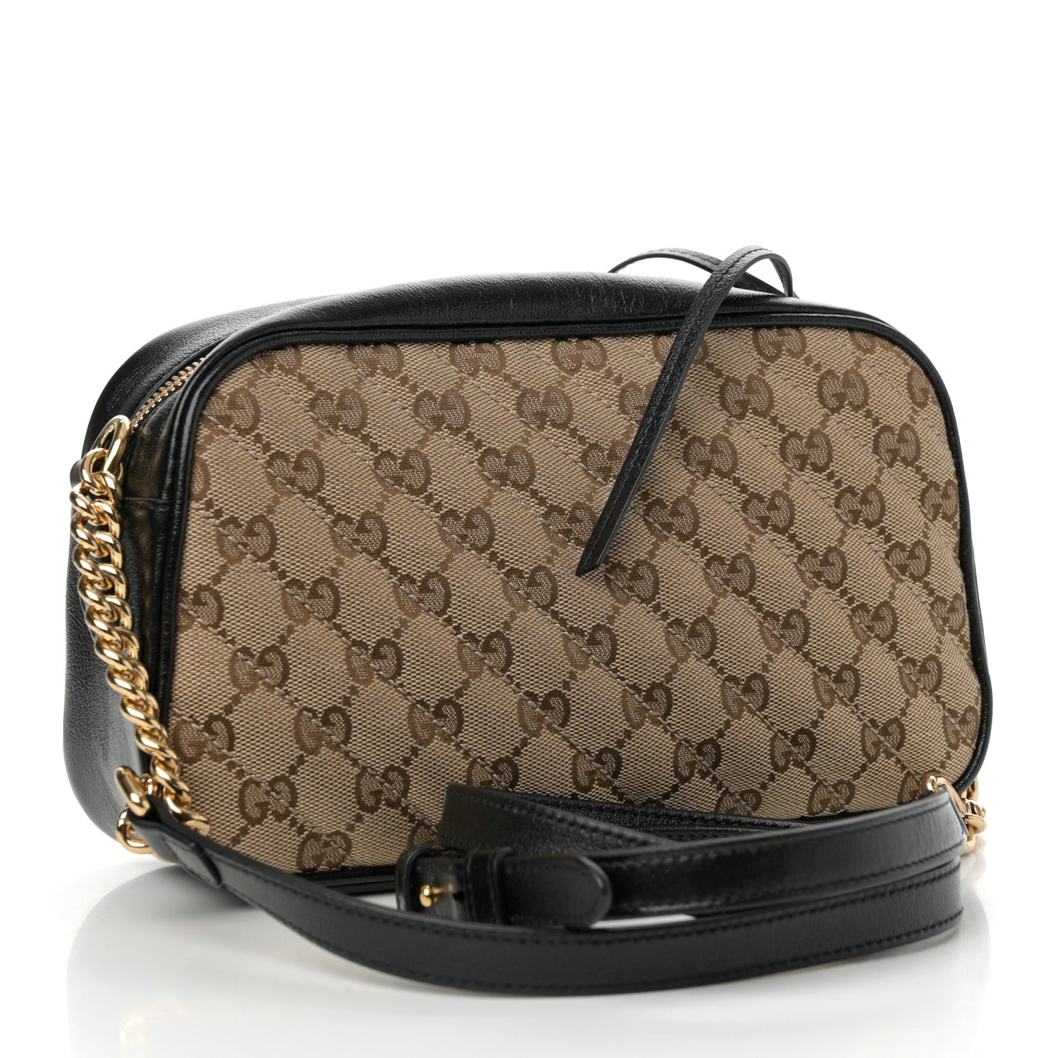 Gucci Monogram Matelasse Diagonal Small GG Marmont Chain Shoulder Bag Beige Black 3 of 13