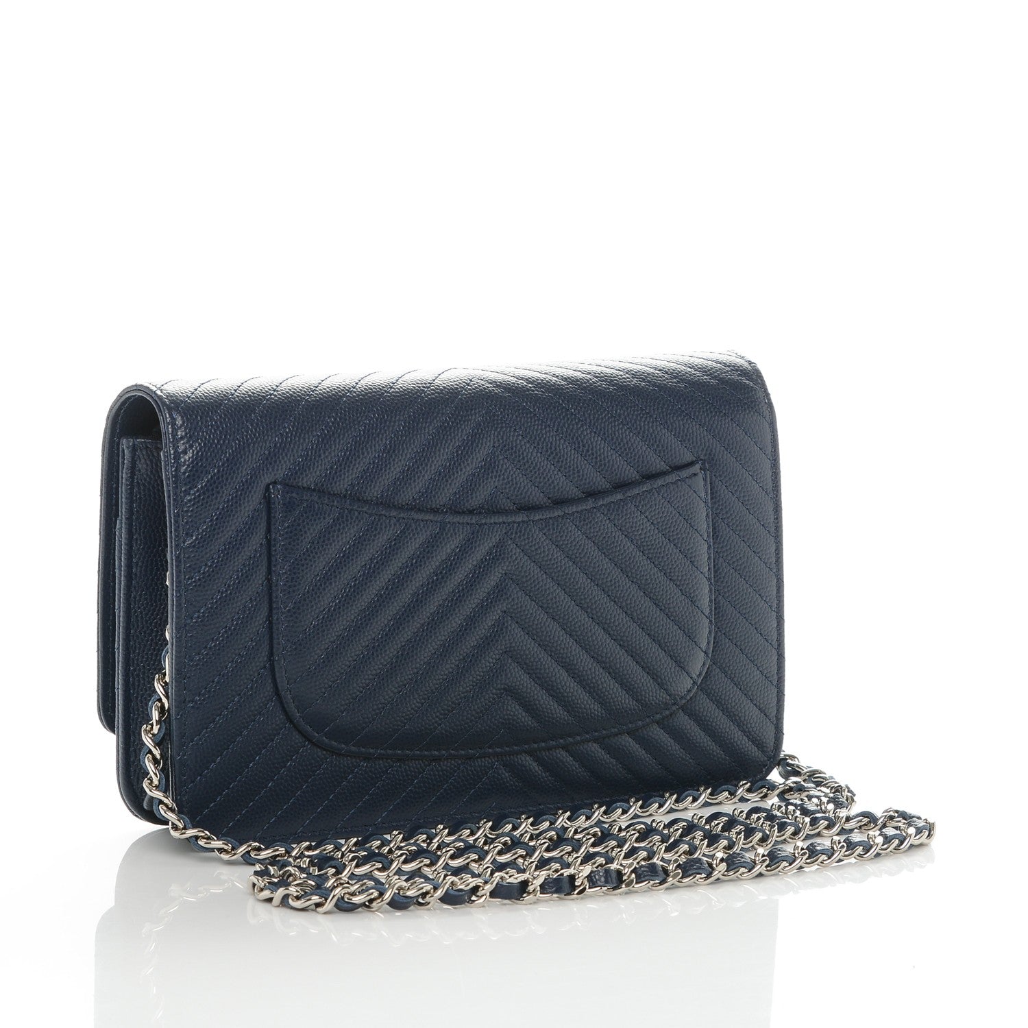 Chanel Caviar Chevron Wallet On Chain WOC Navy 3 of 8