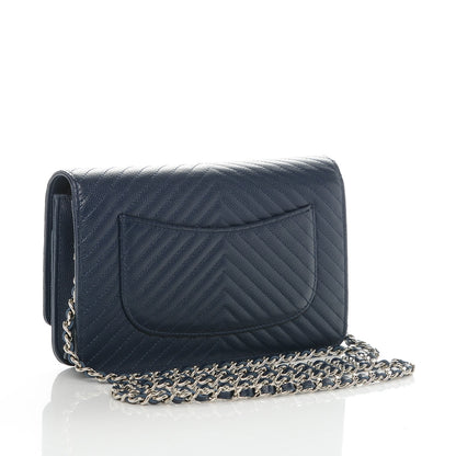Chanel Caviar Chevron Wallet On Chain WOC Navy 3 of 8