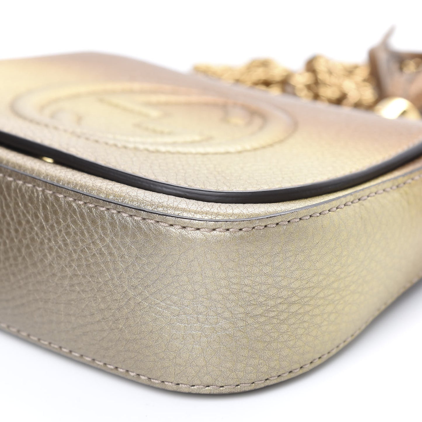 Metallic Pebbled Calfskin Small Soho Flap Crossbody Gold Ombre
