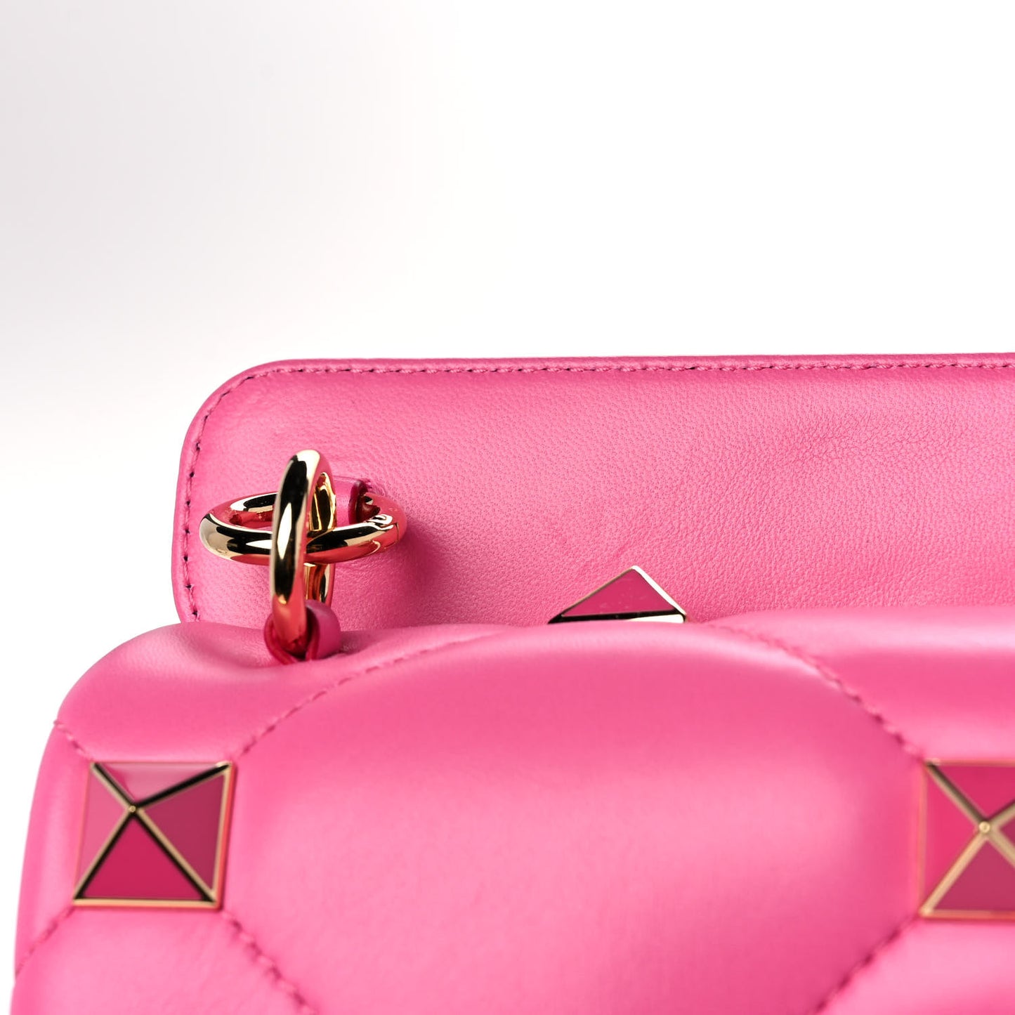Nappa Enamel Medium Roman Stud Shoulder Bag Feminine Pink