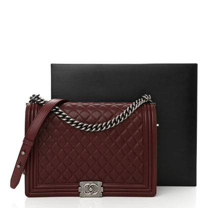 Chanel Lambskin Quilted Large Boy Flap Dark Red 13 of 13