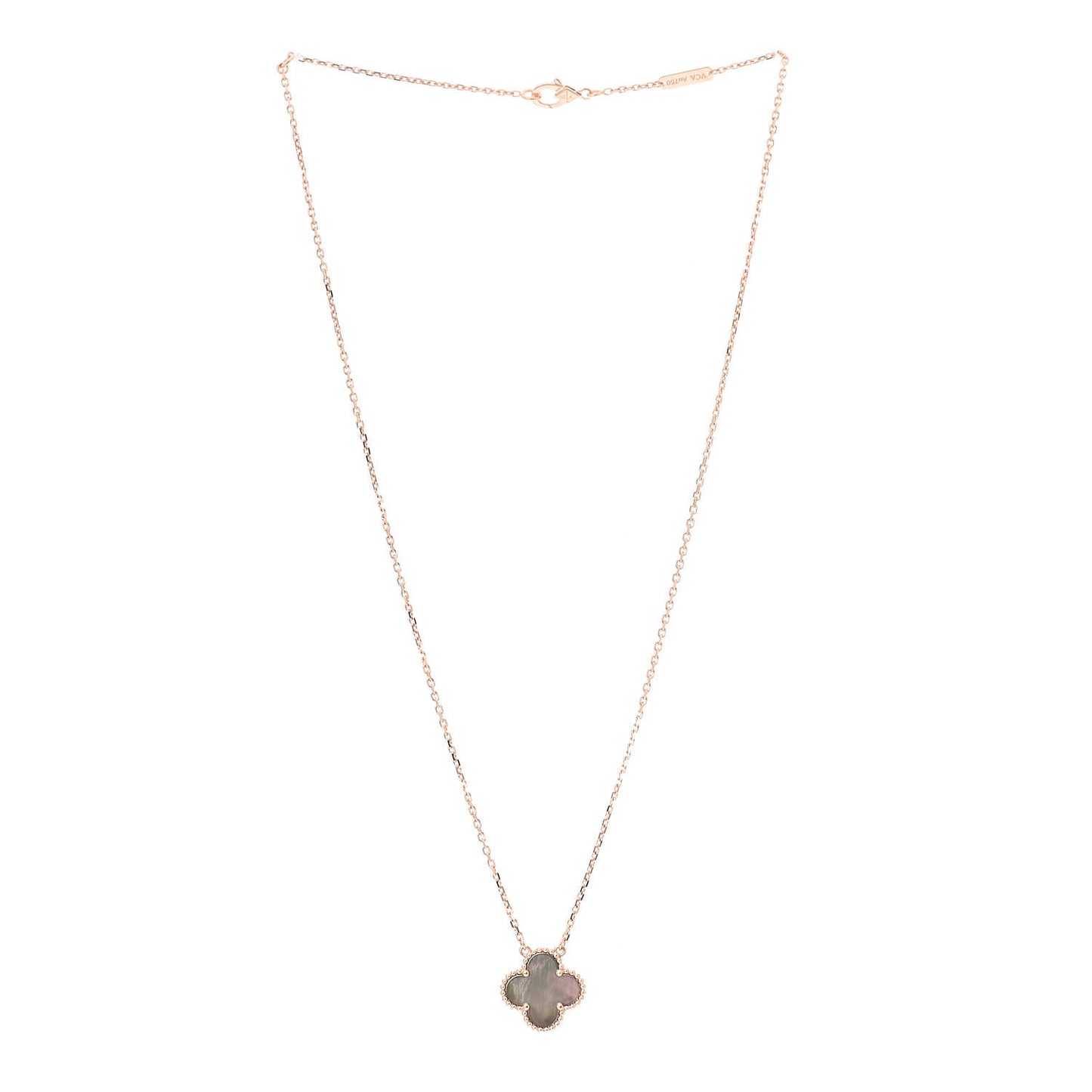 18K Rose Gold Gray Mother of Pearl Vintage Alhambra Pendant Necklace