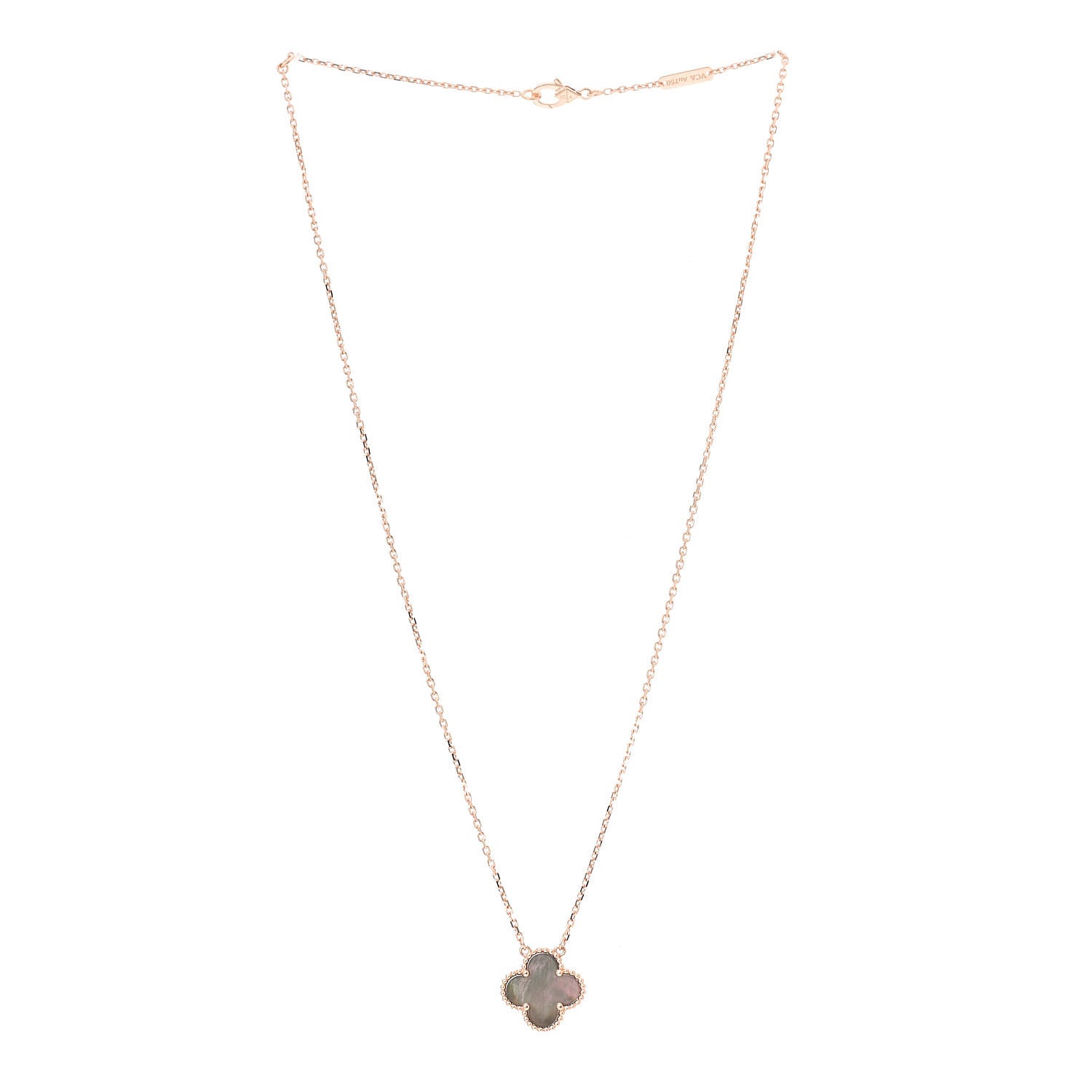 Van Cleef & Arpels 18K Rose Gold Gray Mother of Pearl Vintage Alhambra Pendant Necklace 3 of 7