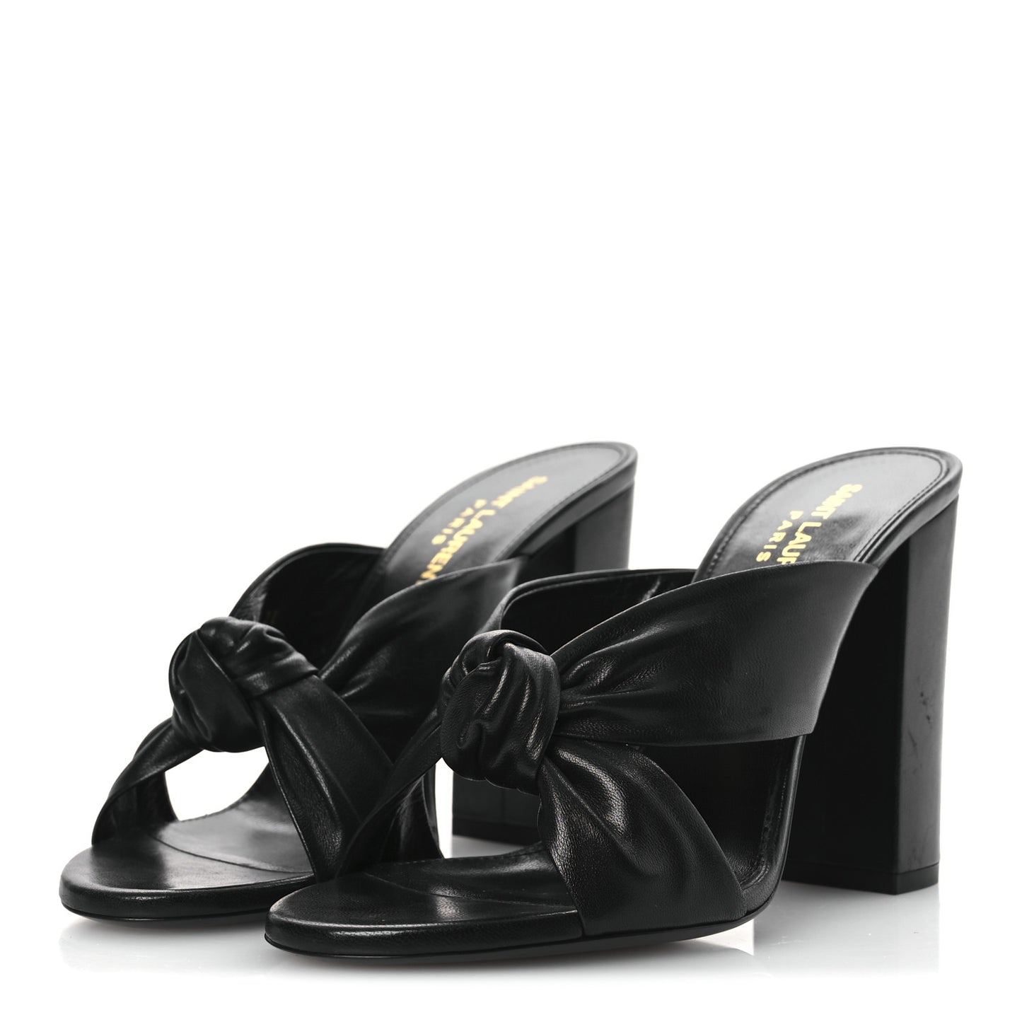 Calfskin Bianca Knotted Mule Sandals 37 Black