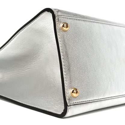 Fendi Vitello Catalan Mirror Plexiglass Logo Embossed Medium Fendi Sunshine Shopper Tote Argento 8 of 10