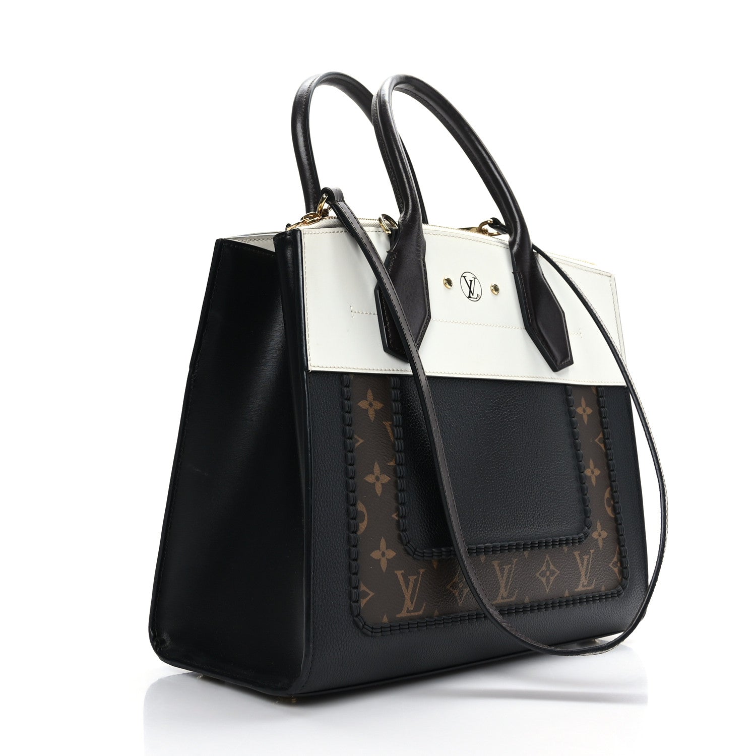 Louis Vuitton Calfskin Monogram City Steamer MM Black White 3 of 8