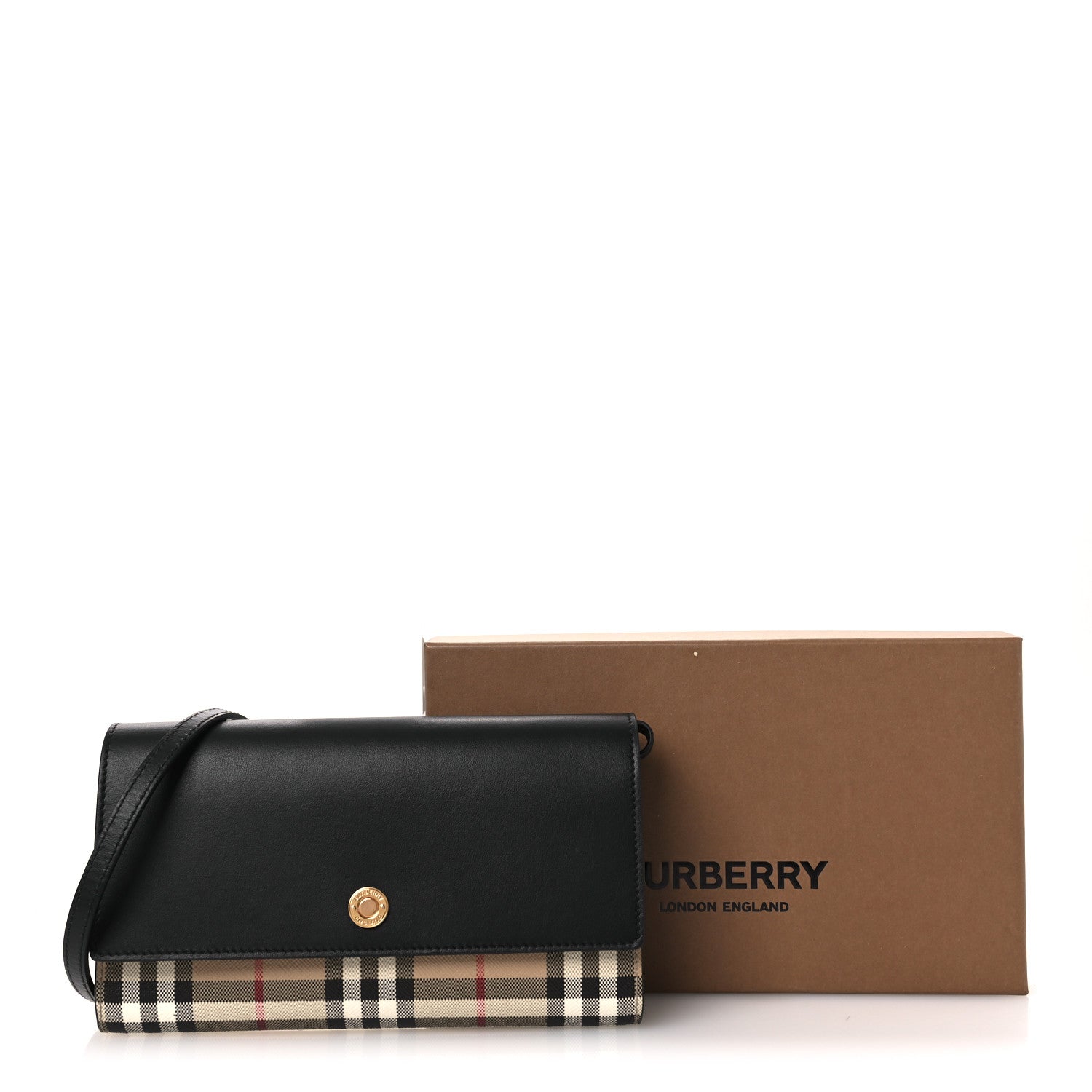 Burberry Calfskin Vintage Check Hannah Wallet with Detachable Strap Black 13 of 13