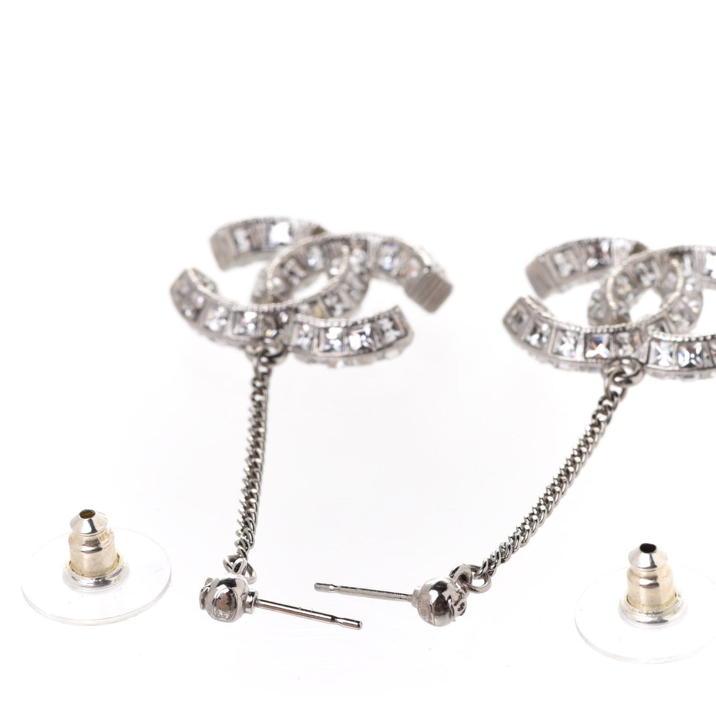 Baguette Crystal CC Drop Earrings Silver