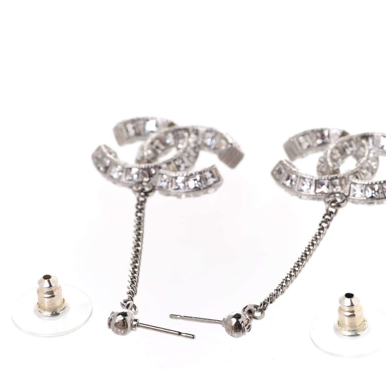 Chanel Baguette Crystal CC Drop Earrings Silver 3 of 5
