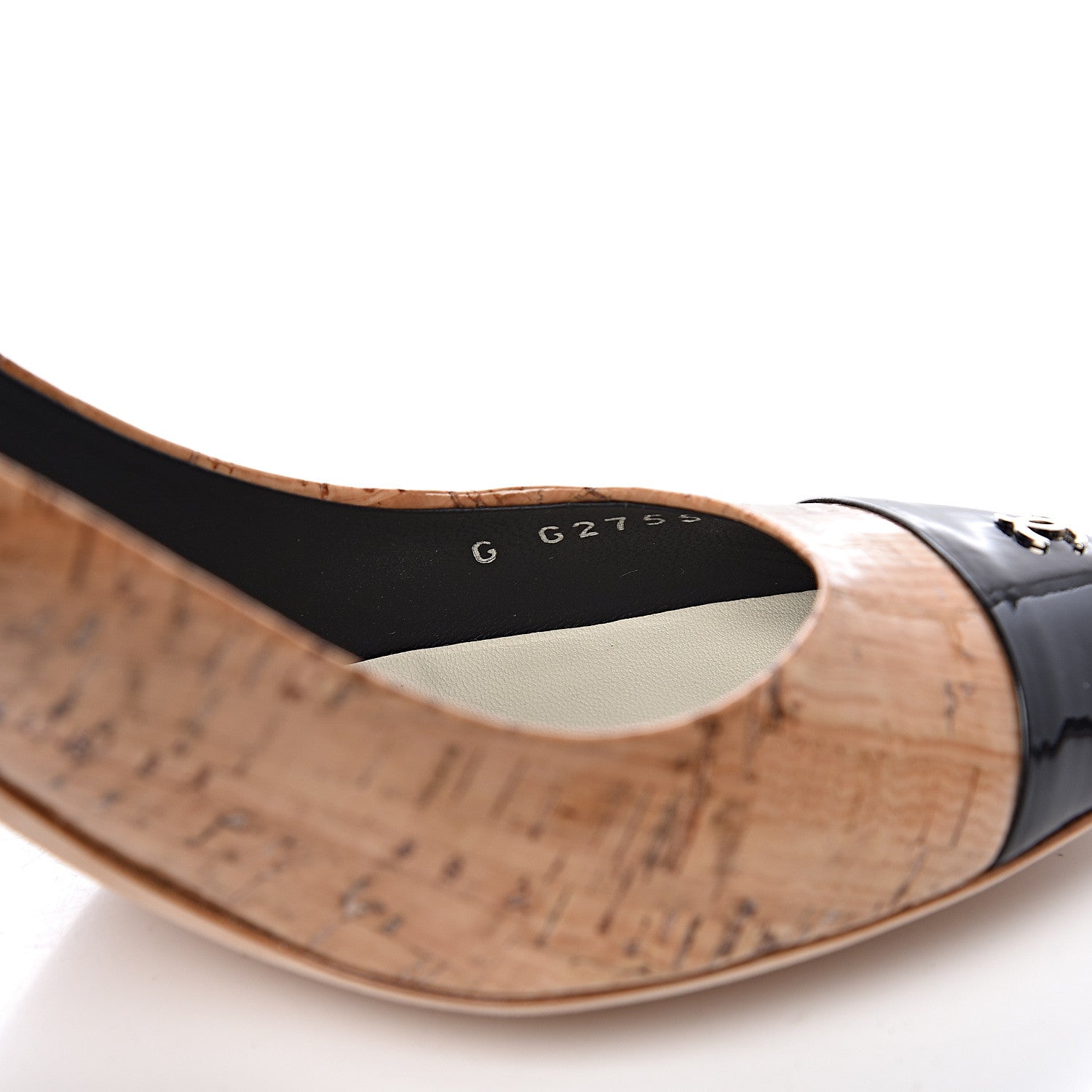 Chanel Patent Cork Cap Toe CC Slingbacks 38 Beige 7 of 13