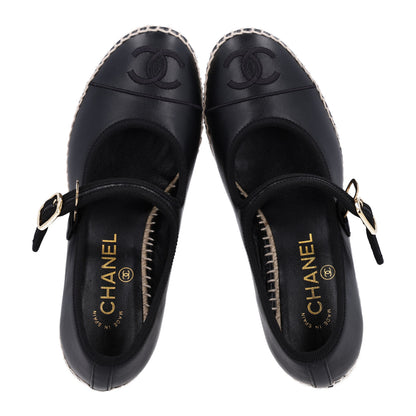 Chanel Lambskin Espadrille Mary Jane Wedges 37 Black 3 of 10