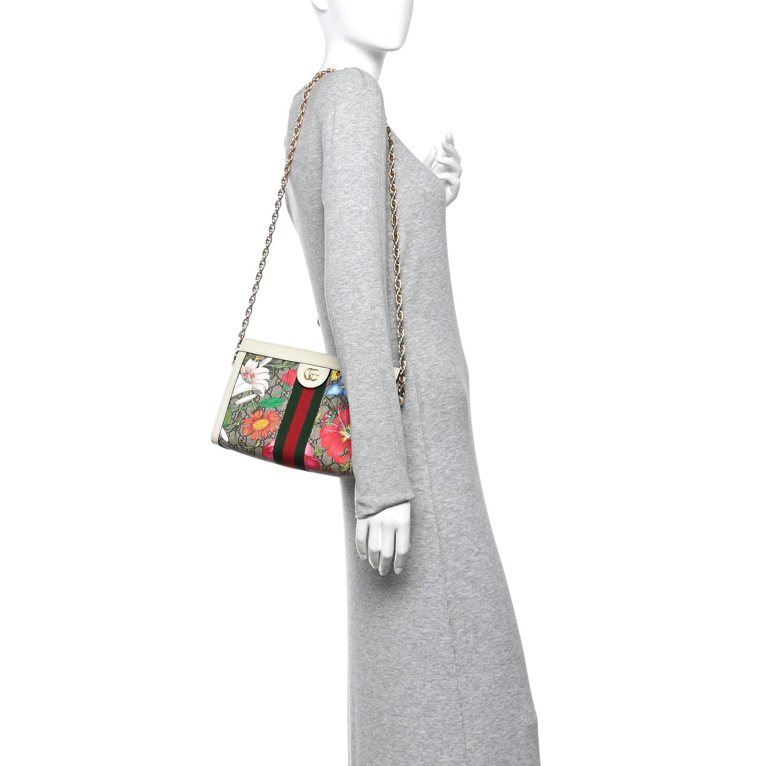 Gucci GG Supreme Monogram Flora Web Small Ophidia Chain Shoulder Bag White 2 of 10