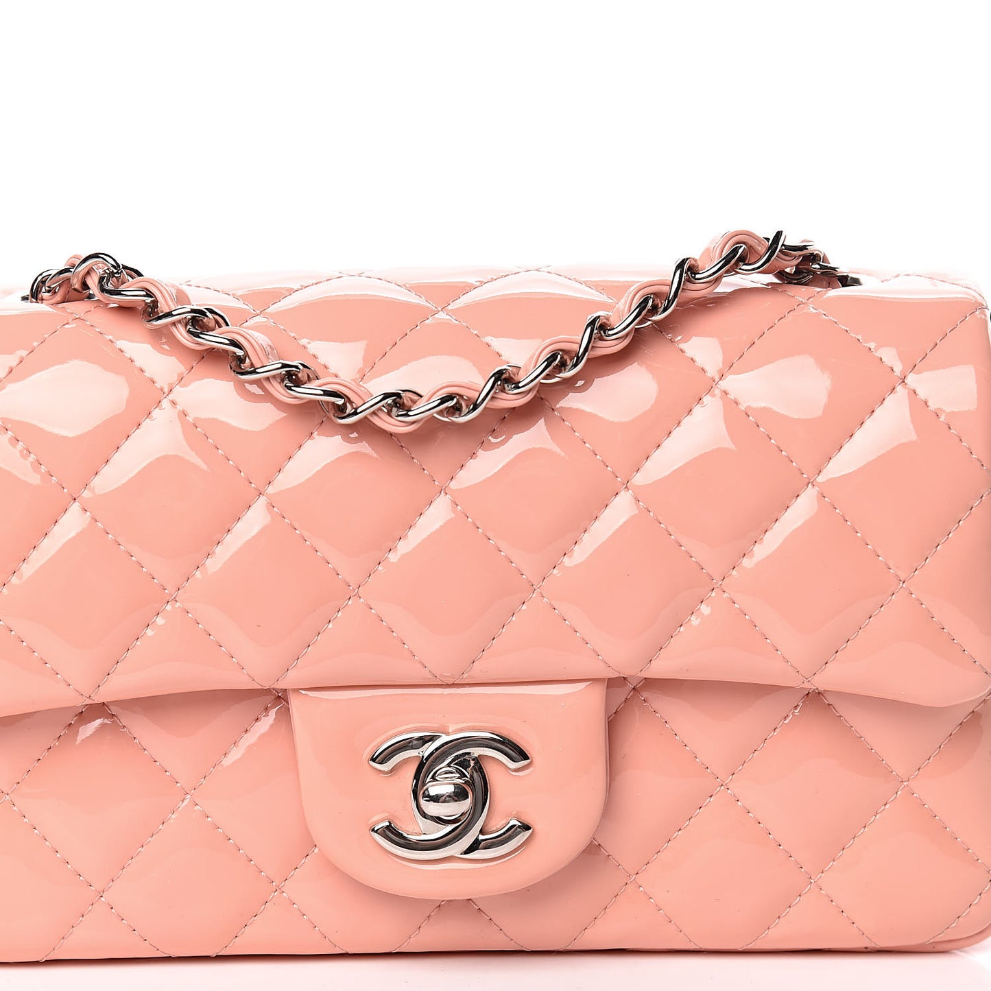 Patent Calfskin Quilted Mini Rectangular Flap Light Pink