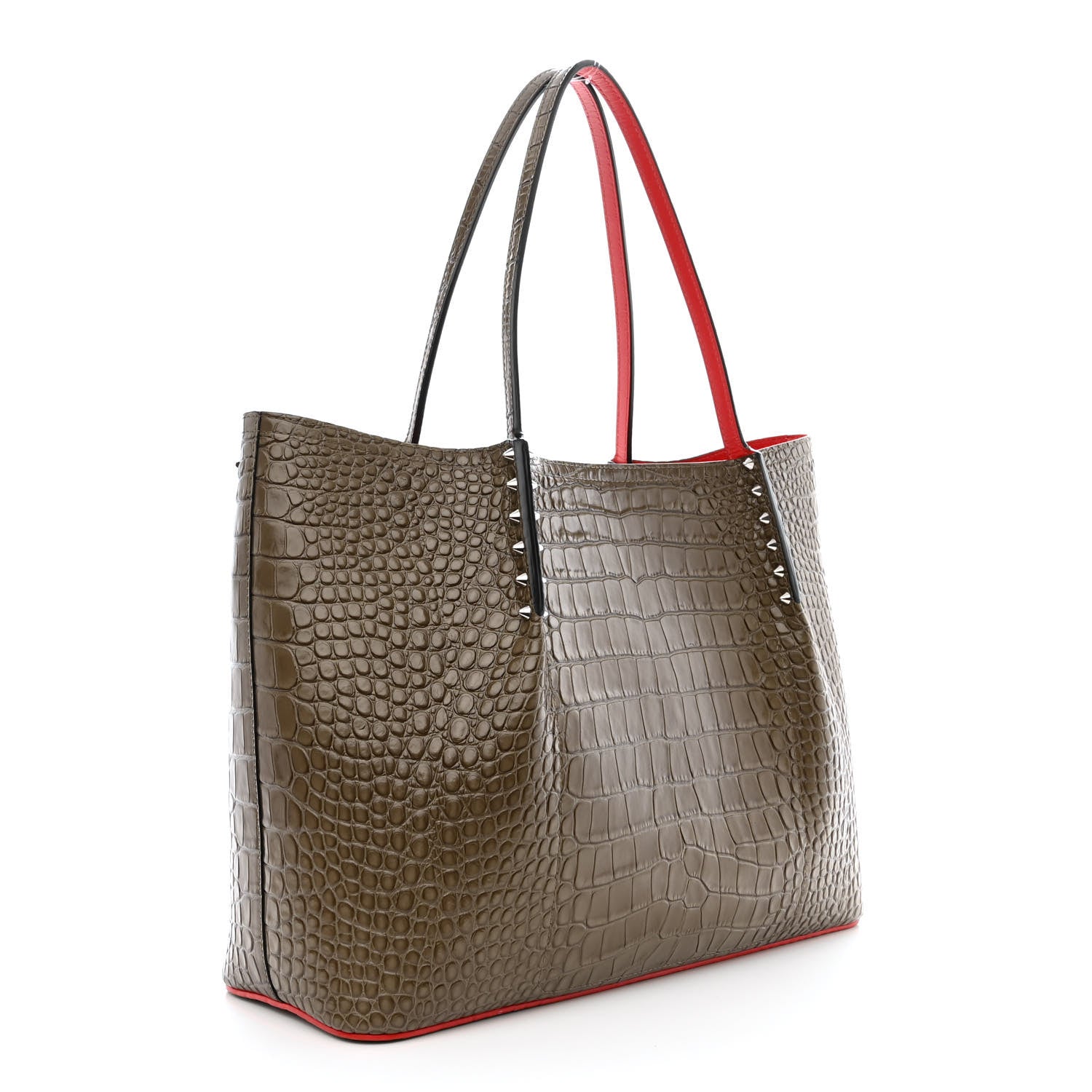 Christian Louboutin Crocodile Embossed Calfskin Spiked Large Cabarock Shopper Tote Silex 3 of 12