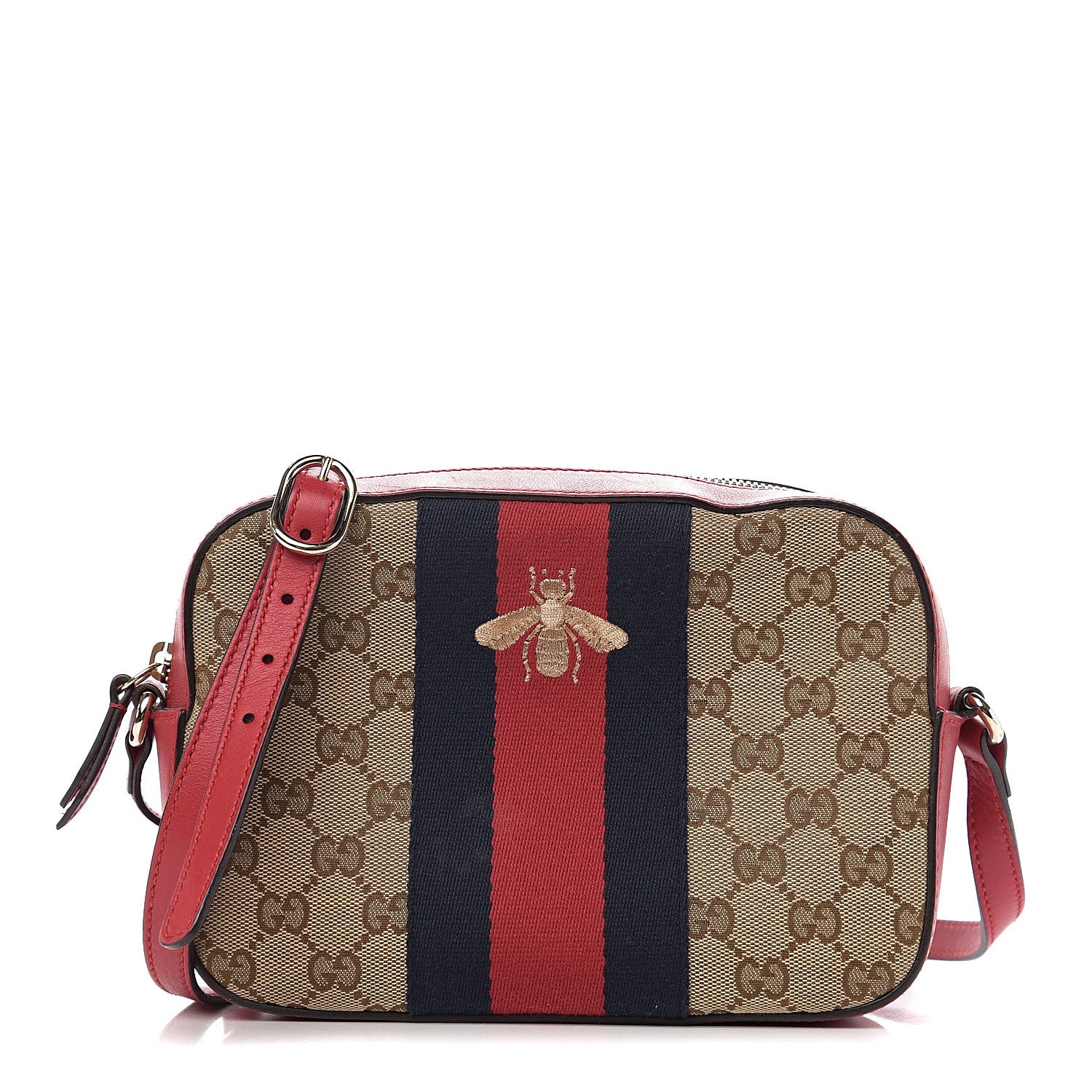 Gucci Monogram GG Supreme Web Small Webby Bee Shoulder Red 1 of 13