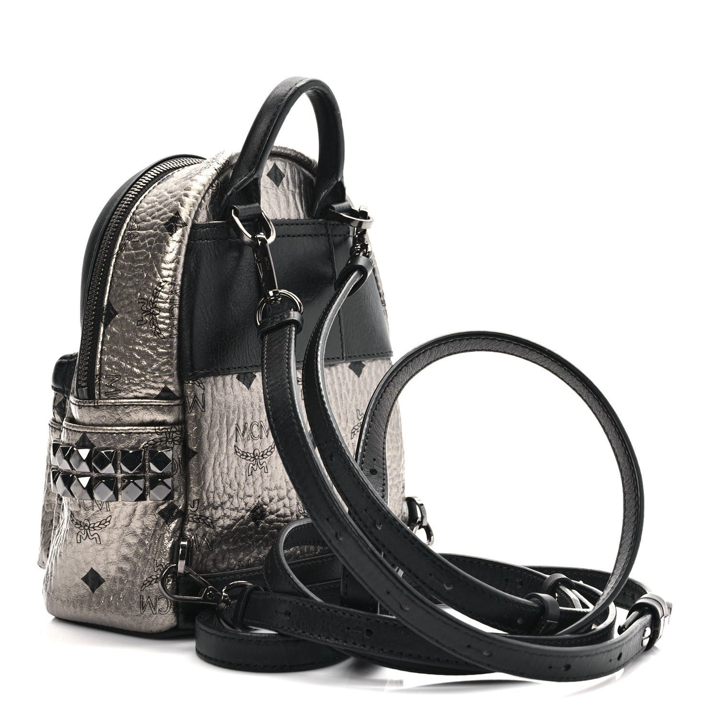 Metallic Visetos Studded X-Mini Bebe Boo Backpack Silver