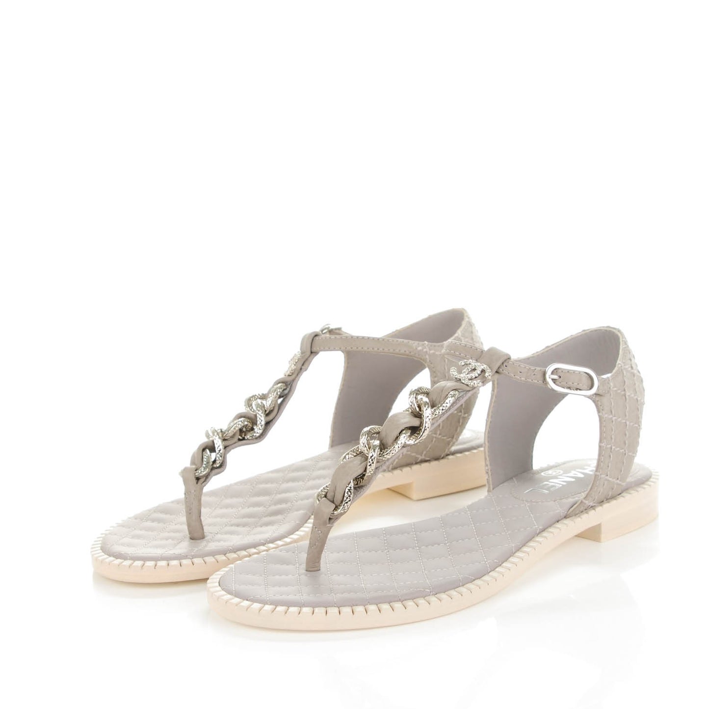 Calfskin CC Chain Thong Sandals 36 Grey