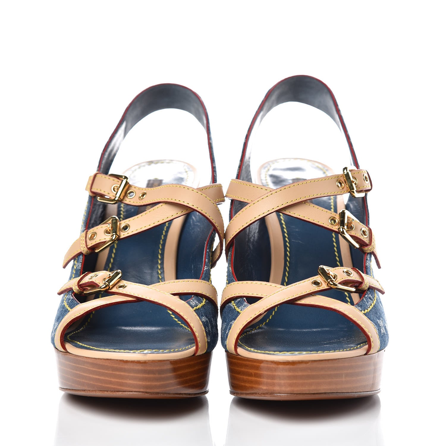 Louis Vuitton Denim Monogram Alyssa Wedges 41 Blue 2 of 11