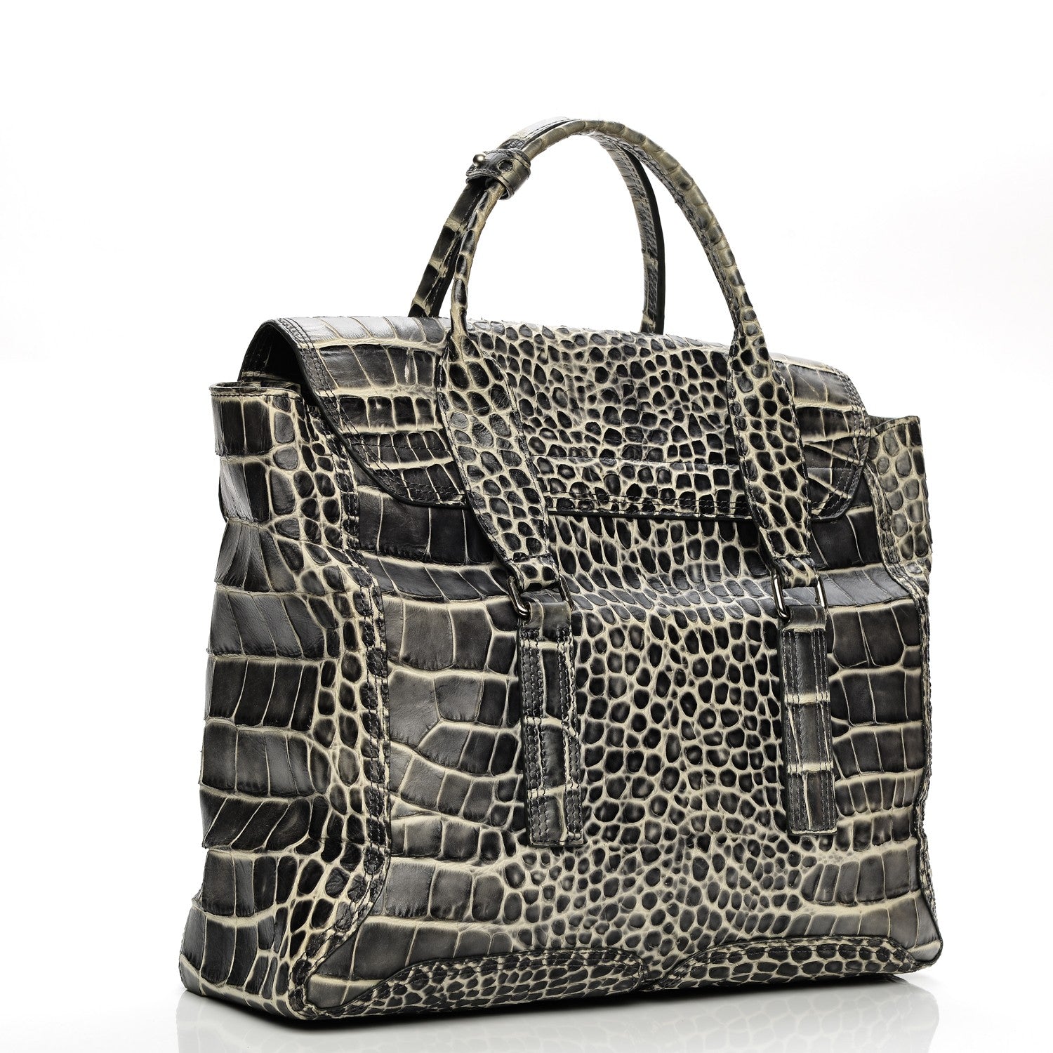 3.1 Phillip Lim 3.1 Calfskin Crocodile Embossed Large Pashli Satchel Antique Grey 3 of 7