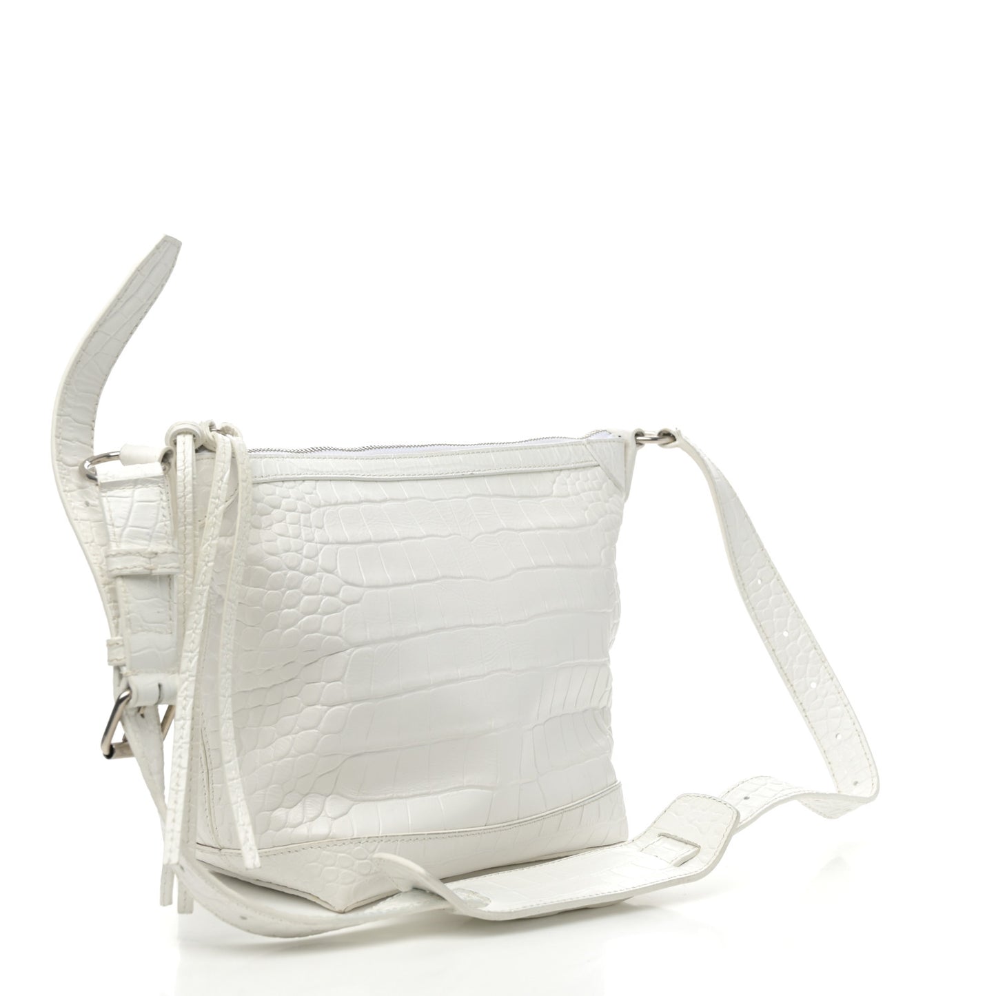 Extra Supple Calfskin Crocodile Embossed Neo Classic Hardware Hobo XS White
