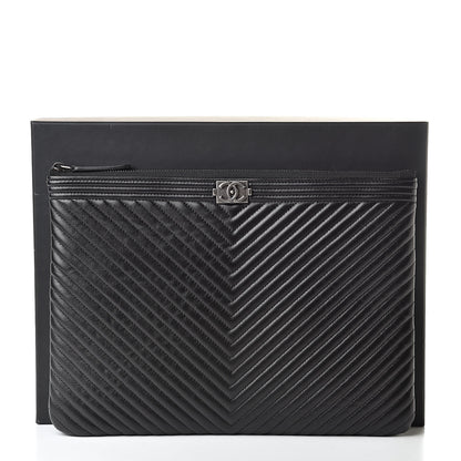 Chanel Calfskin Chevron Boy Zip Pouch Black 8 of 8