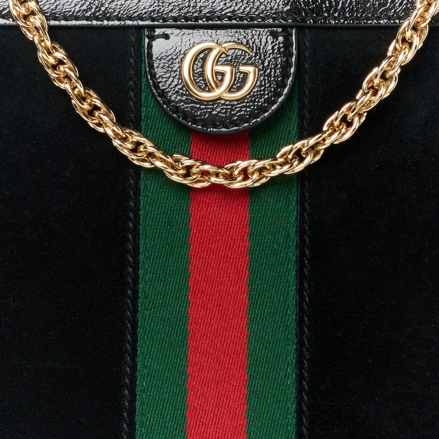 Suede Patent GG Web Medium Ophidia Chain Shoulder Bag Black