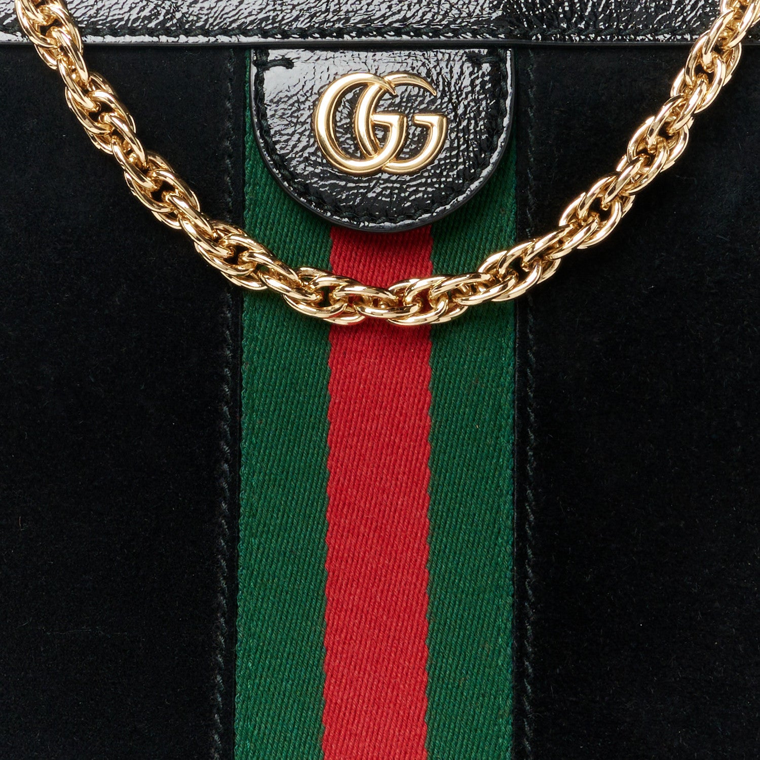 Gucci Suede Patent GG Web Medium Ophidia Chain Shoulder Bag Black 9 of 11