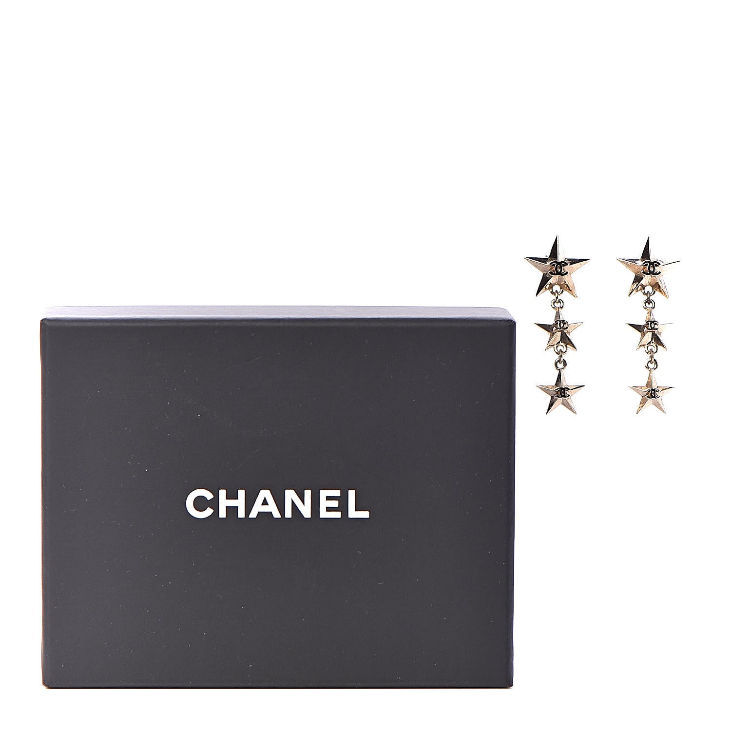 Chanel Metal CC Triple Star Drop Earrings Gold 5 of 5