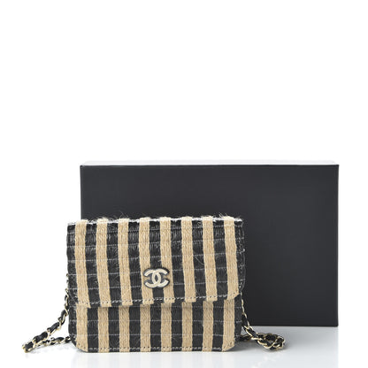 Chanel Raffia Jute Striped Belt Bag Black Beige 12 of 12