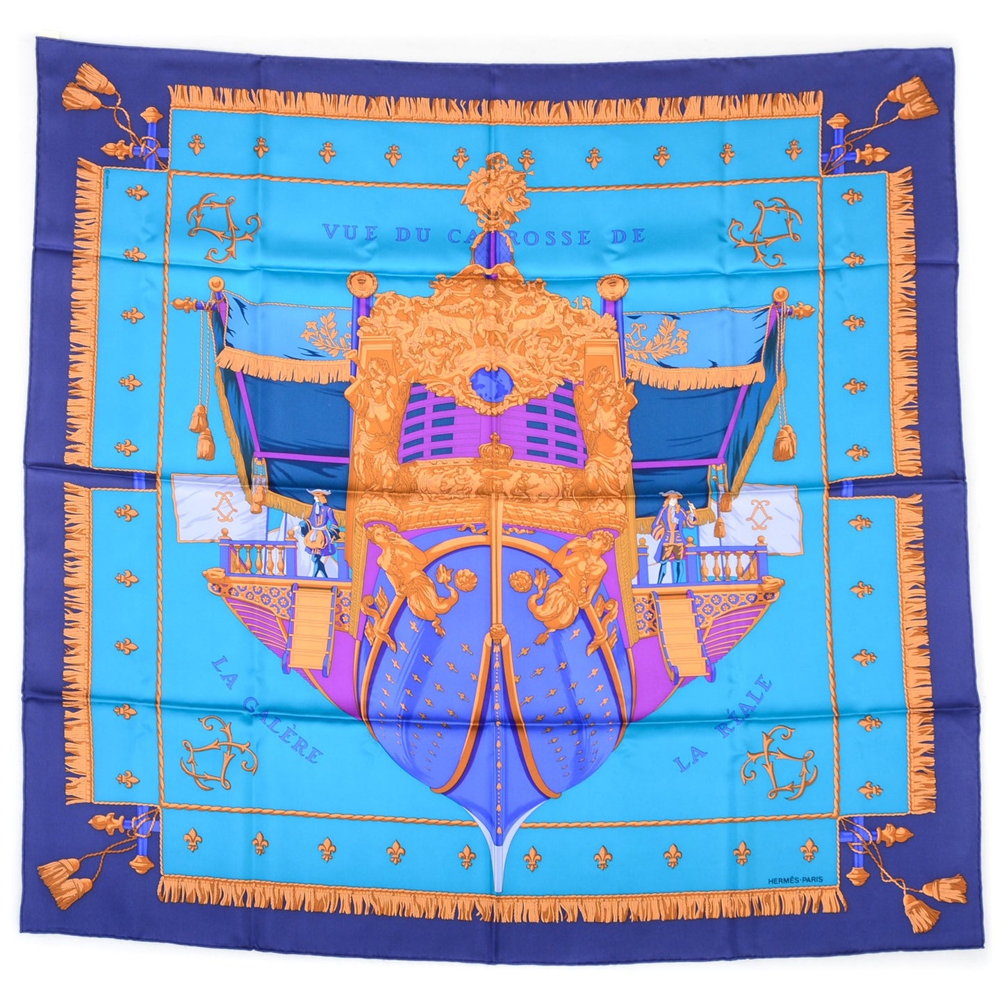 Silk Vue Du Carrosse De La Galere La Reale Scarf 90 Bleu Nuit Cobalt Violet