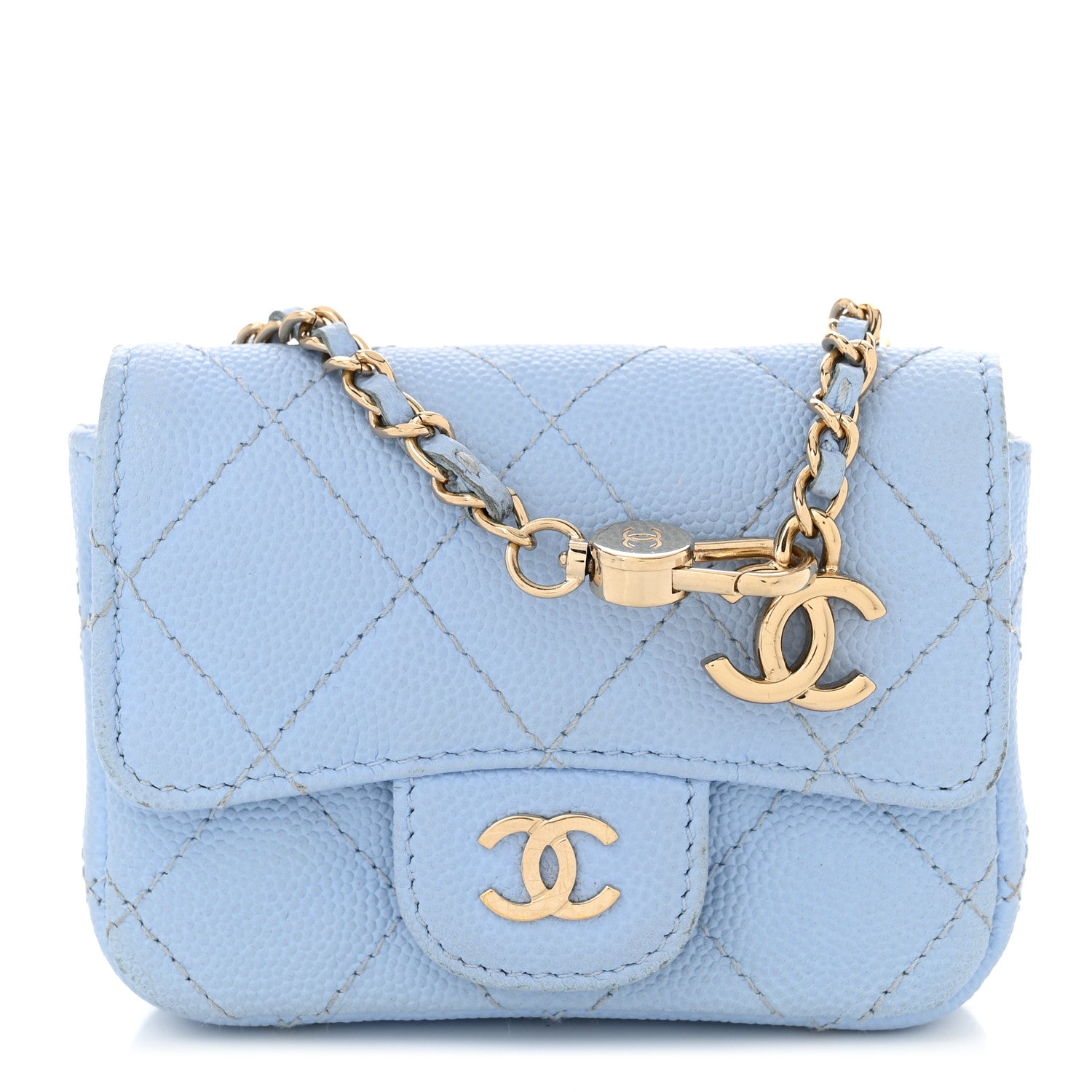 Chanel Caviar Quilted Mini Chain Belt Bag Light Blue 1 of 12