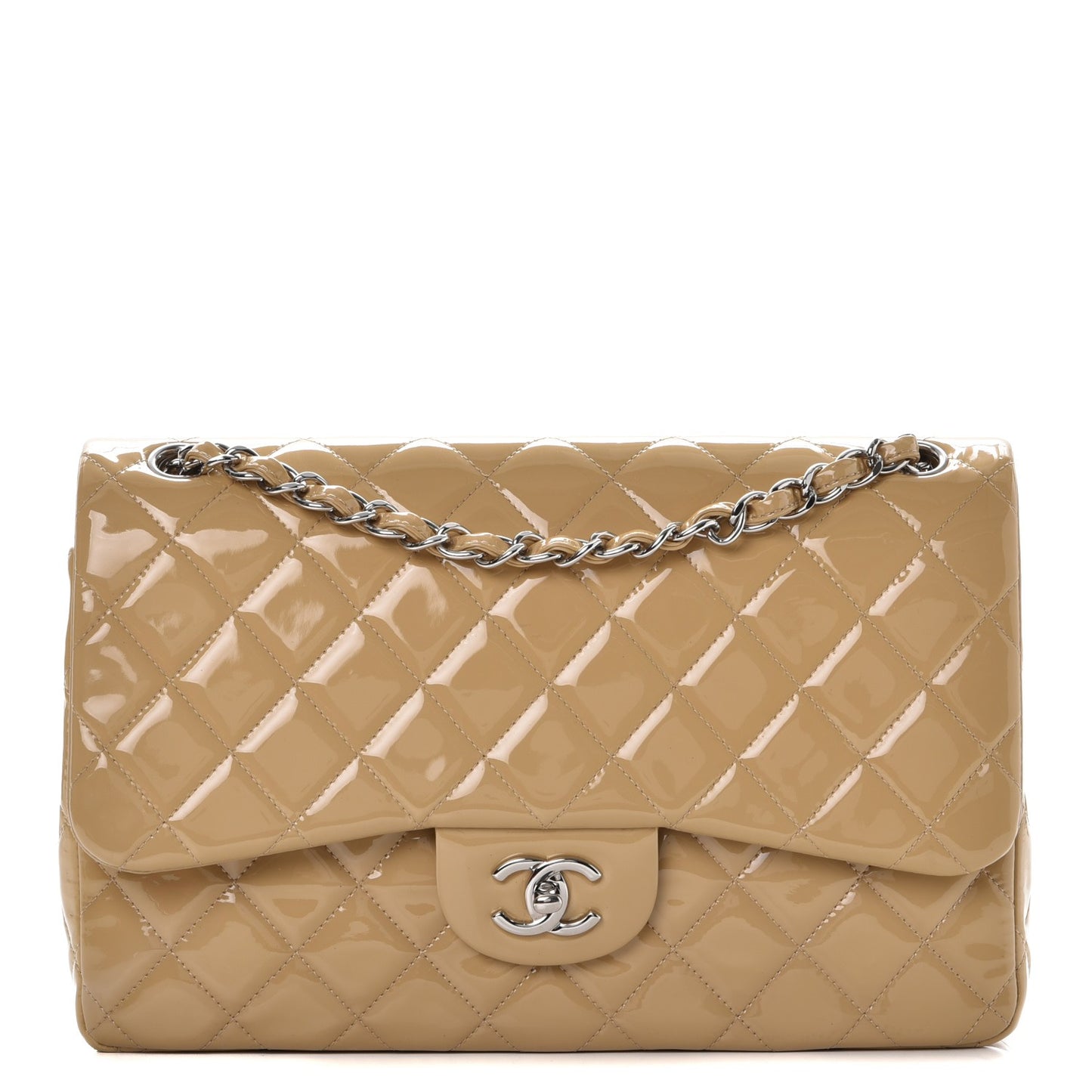 Patent Quilted Jumbo Double Flap Beige