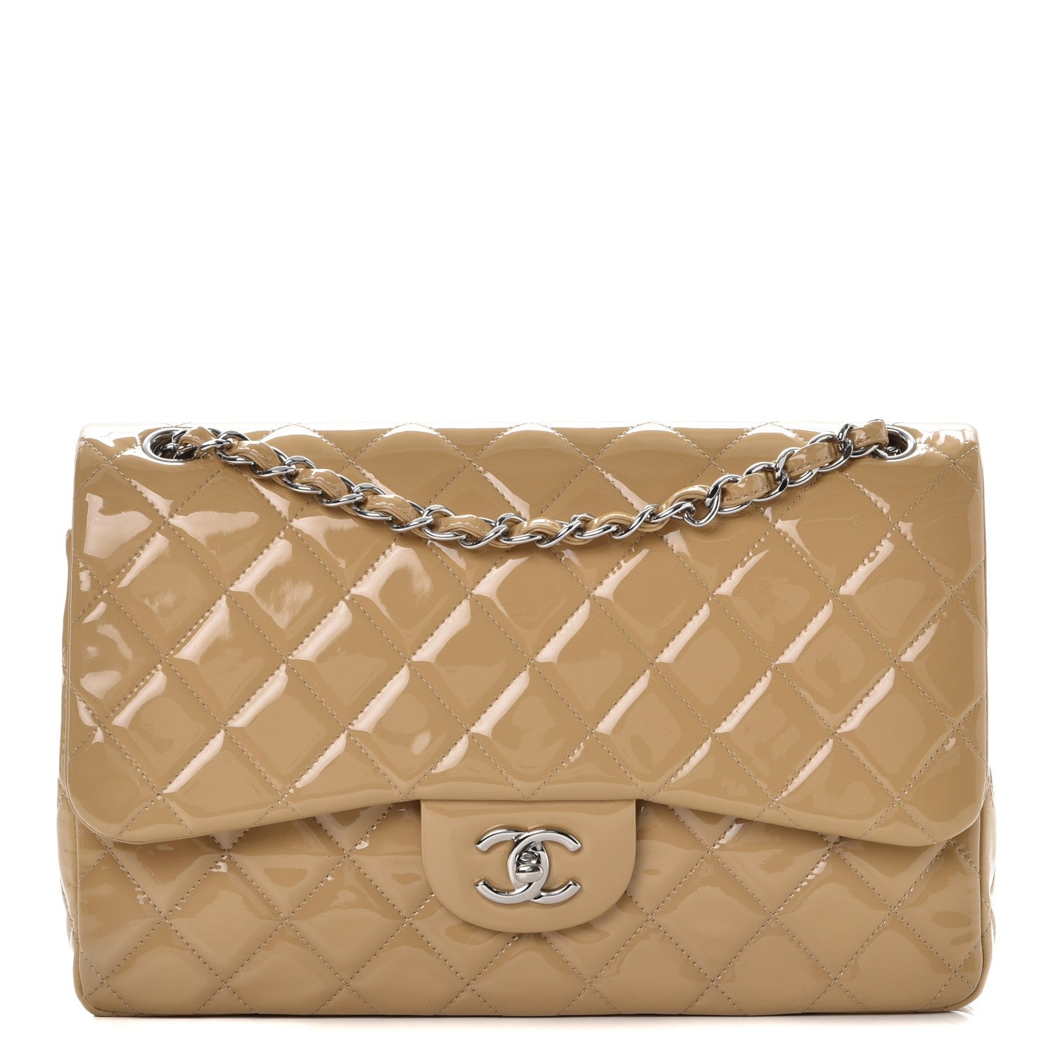 Chanel Patent Quilted Jumbo Double Flap Beige 1 of 10