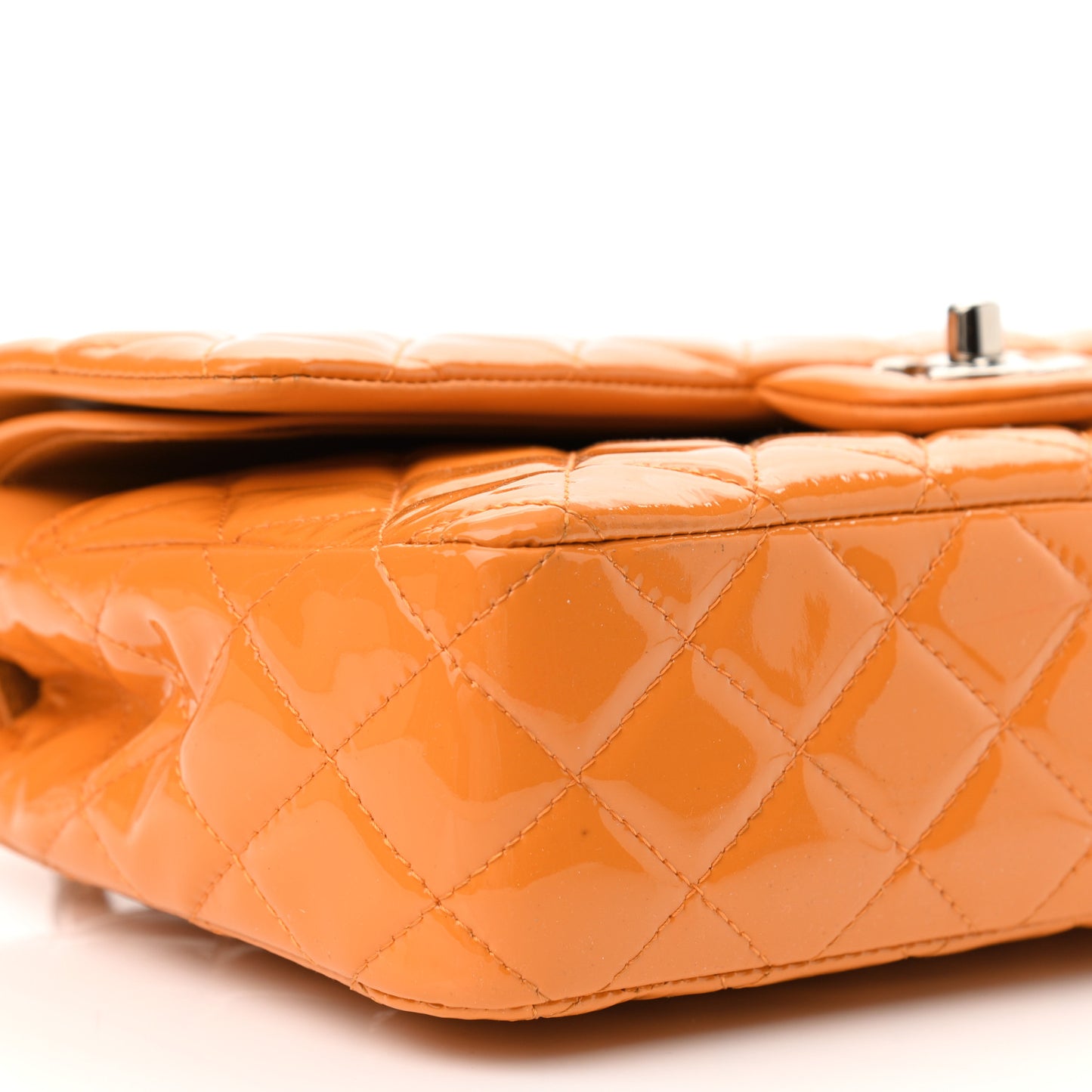 Patent Quilted Medium Double Flap Orange
