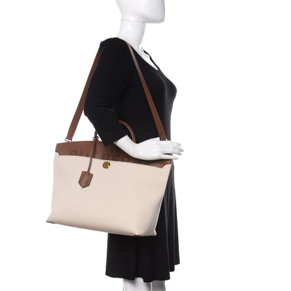 Burberry Calfskin Canvas Medium Society Tote Natural Malt Brown 2 of 13
