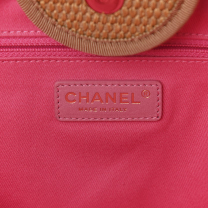 Chanel Straw Raffia Calfskin Striped Large Deauville Tote Dark Beige Fuchsia Navy Blue 5 of 9