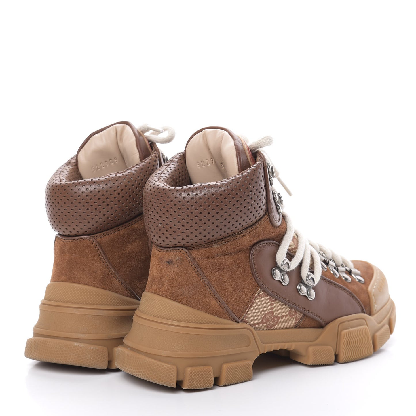 X SEGA Suede Calfskin GG Monogram Womens Flashtrek High-Top Sneakers 35 New Cuir Beige Ruggine