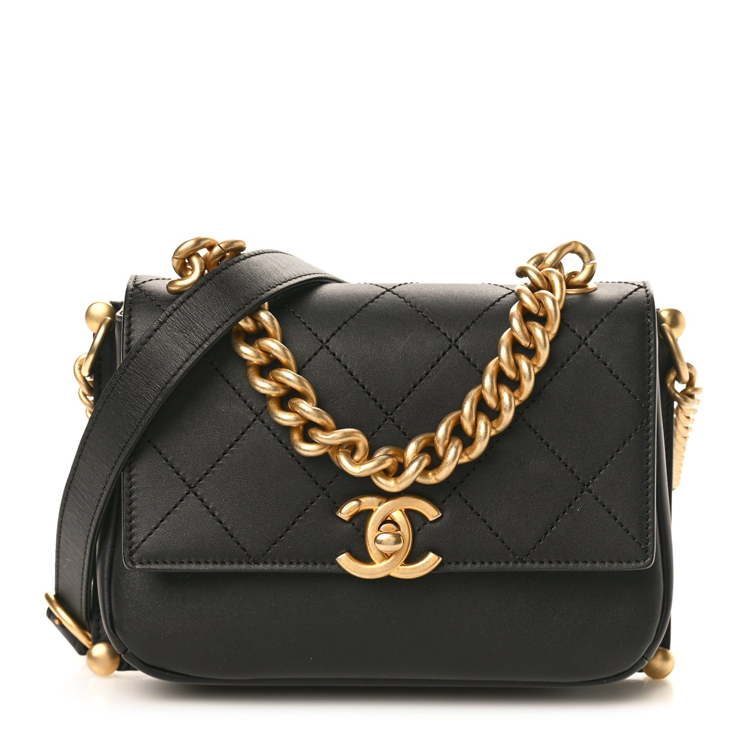 Calfskin Stitched Flap Black