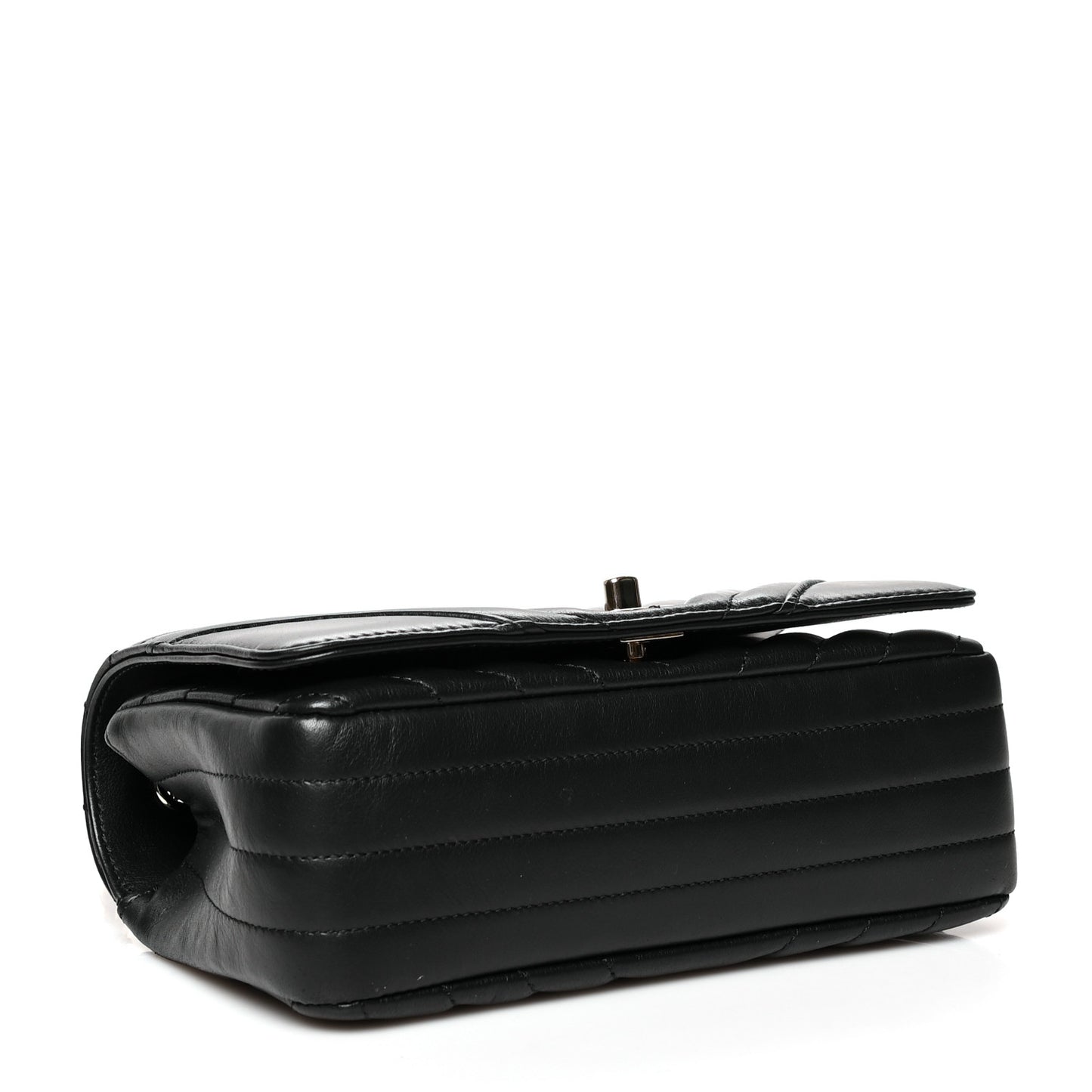Calfskin Chevron Quilted Mini Statement Flap Black