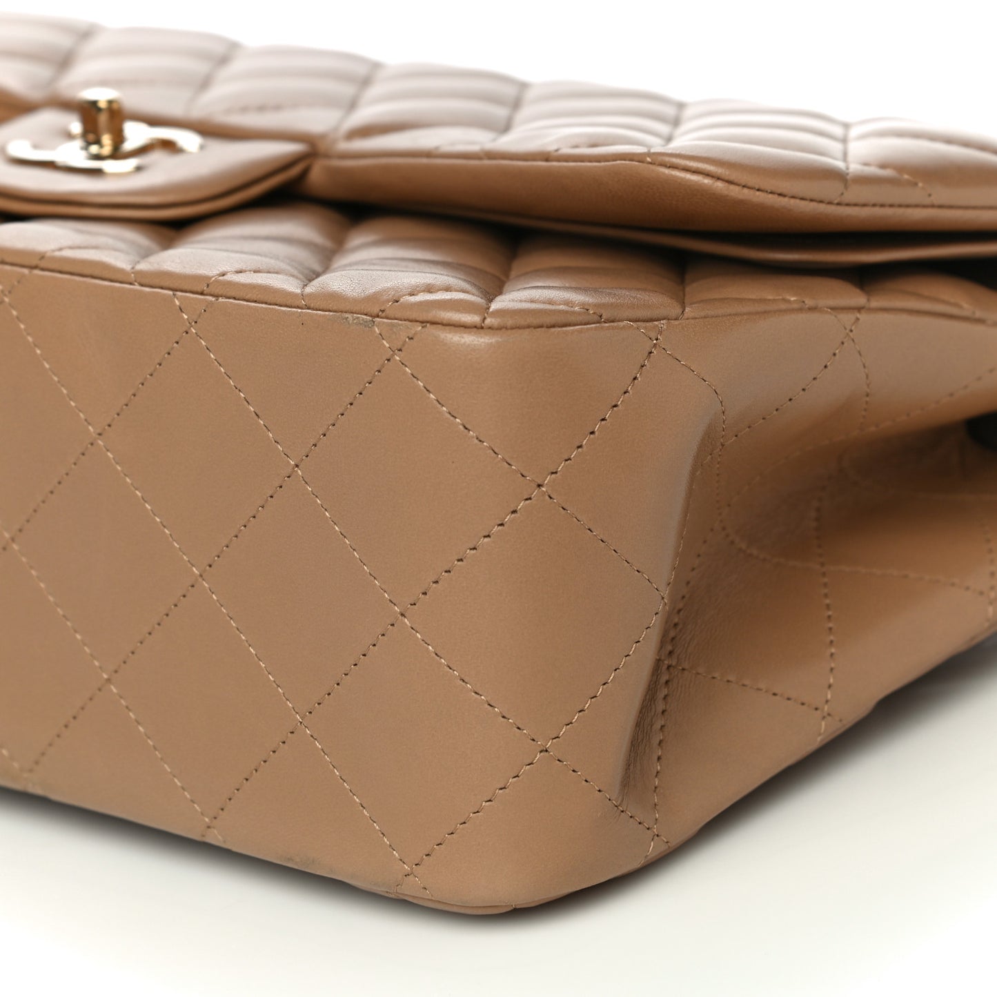Lambskin Quilted Jumbo Double Flap Dark Beige