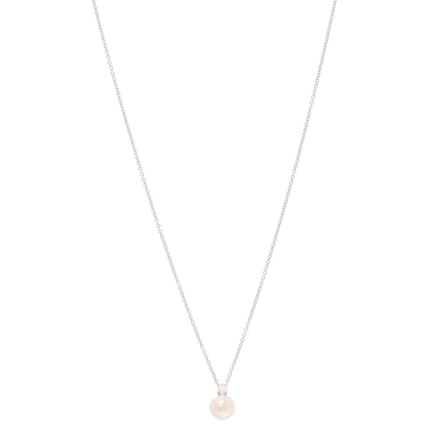 18K White Gold Diamond Pearl 7.5mm Pendant Necklace