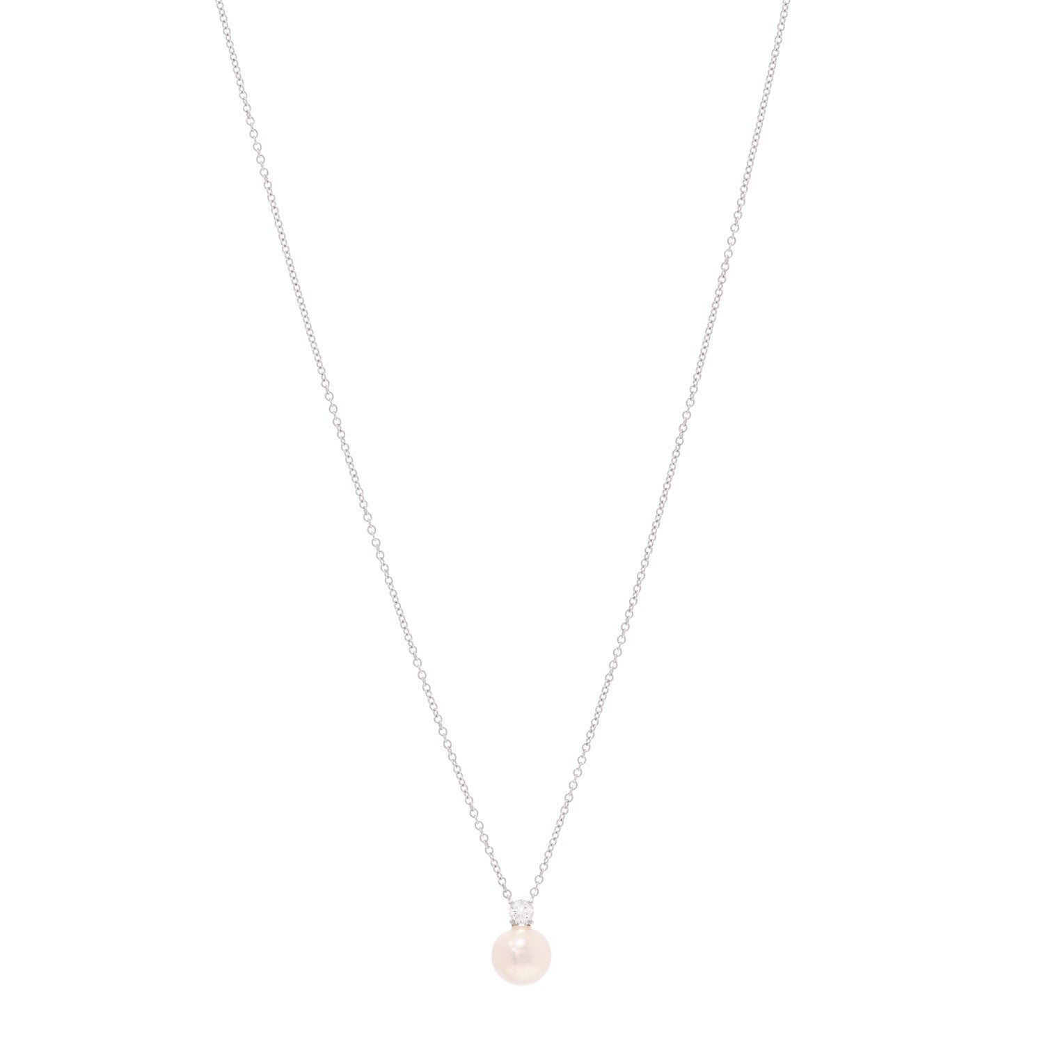 Tiffany 18K White Gold Diamond Pearl 7.5mm Pendant Necklace 1 of 6