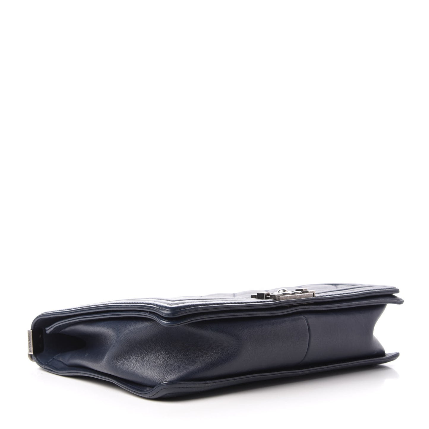 Calfskin Double Stitch Large Boy Flap Navy Blue