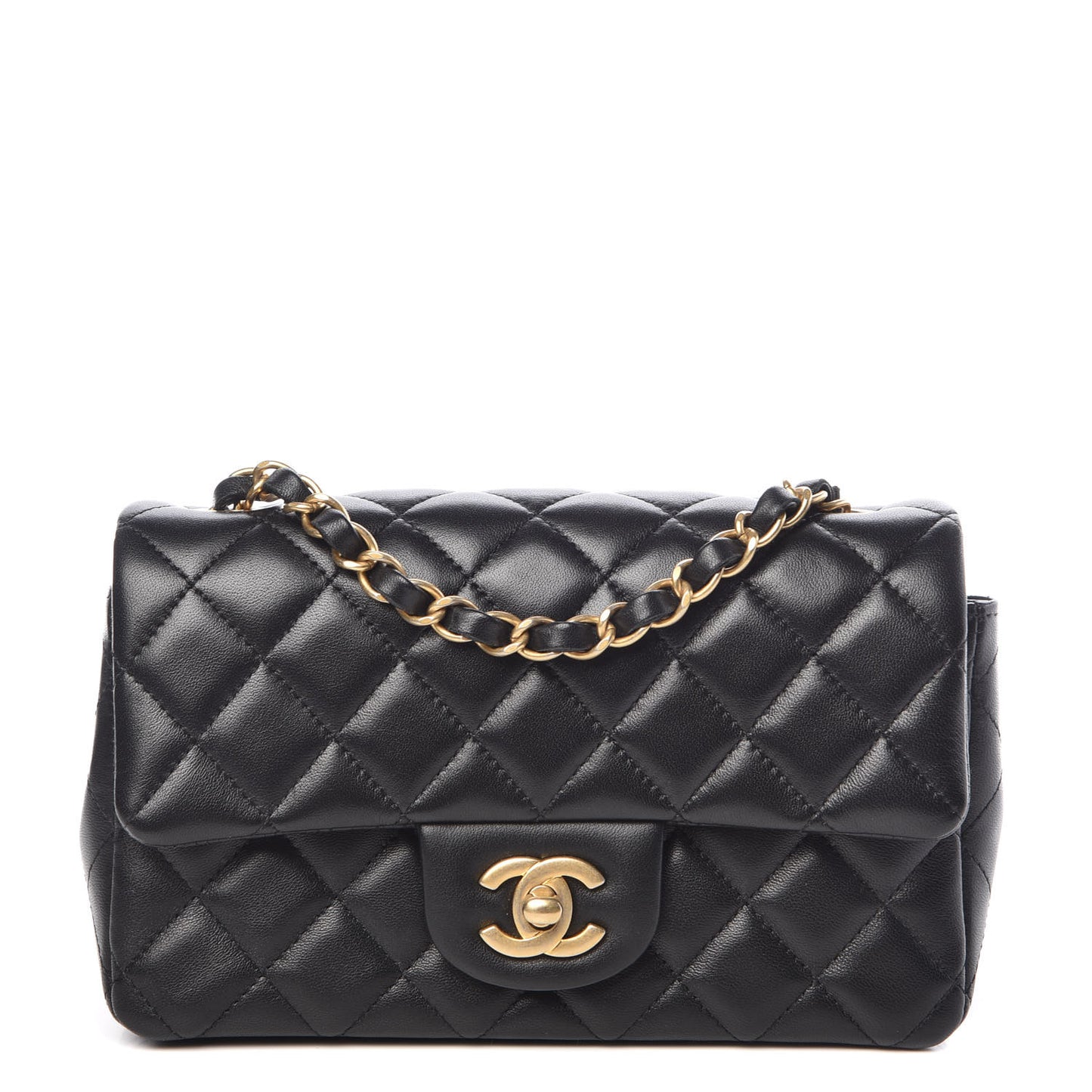 Lambskin Quilted Mini Rectangular Flap Black