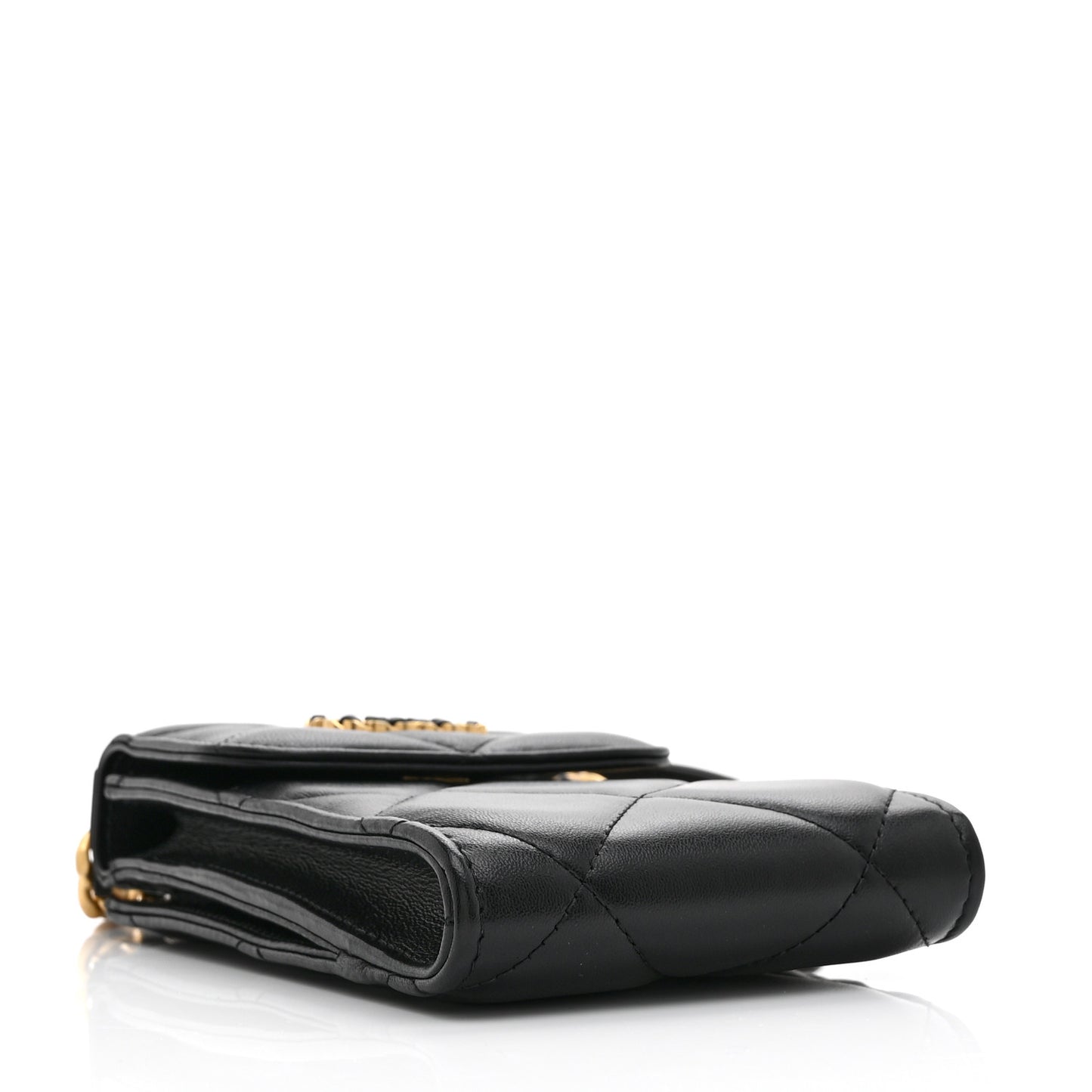 Lambskin Quilted Chanel 19 Phone Holder With Chain Black
