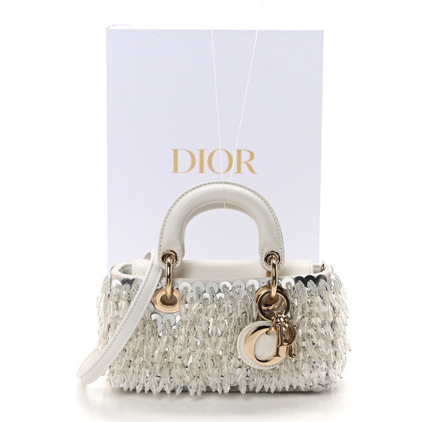 Lambskin Sequin Beaded Embroidered Micro Lady D-Joy White