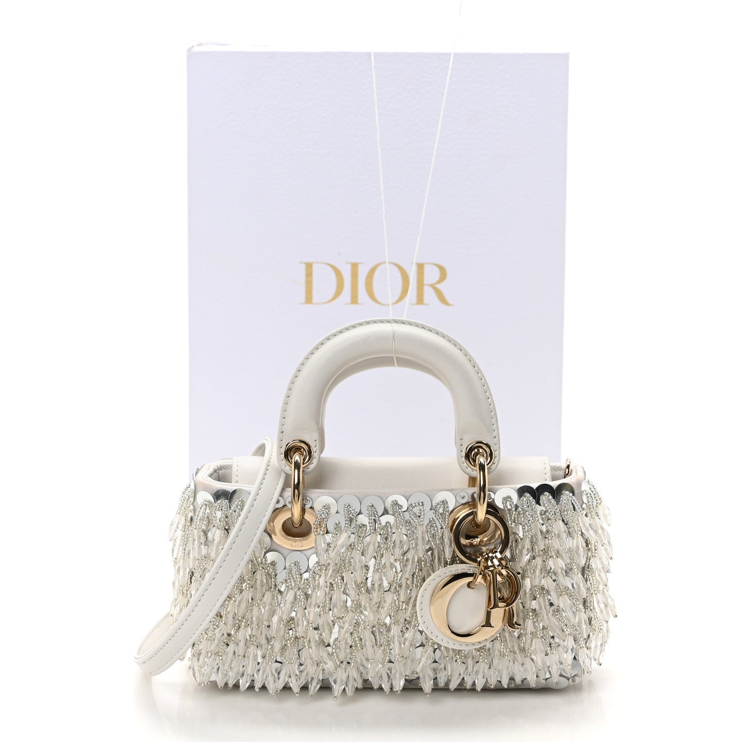 Christian Dior Lambskin Sequin Beaded Embroidered Micro Lady D-Joy White 10 of 10