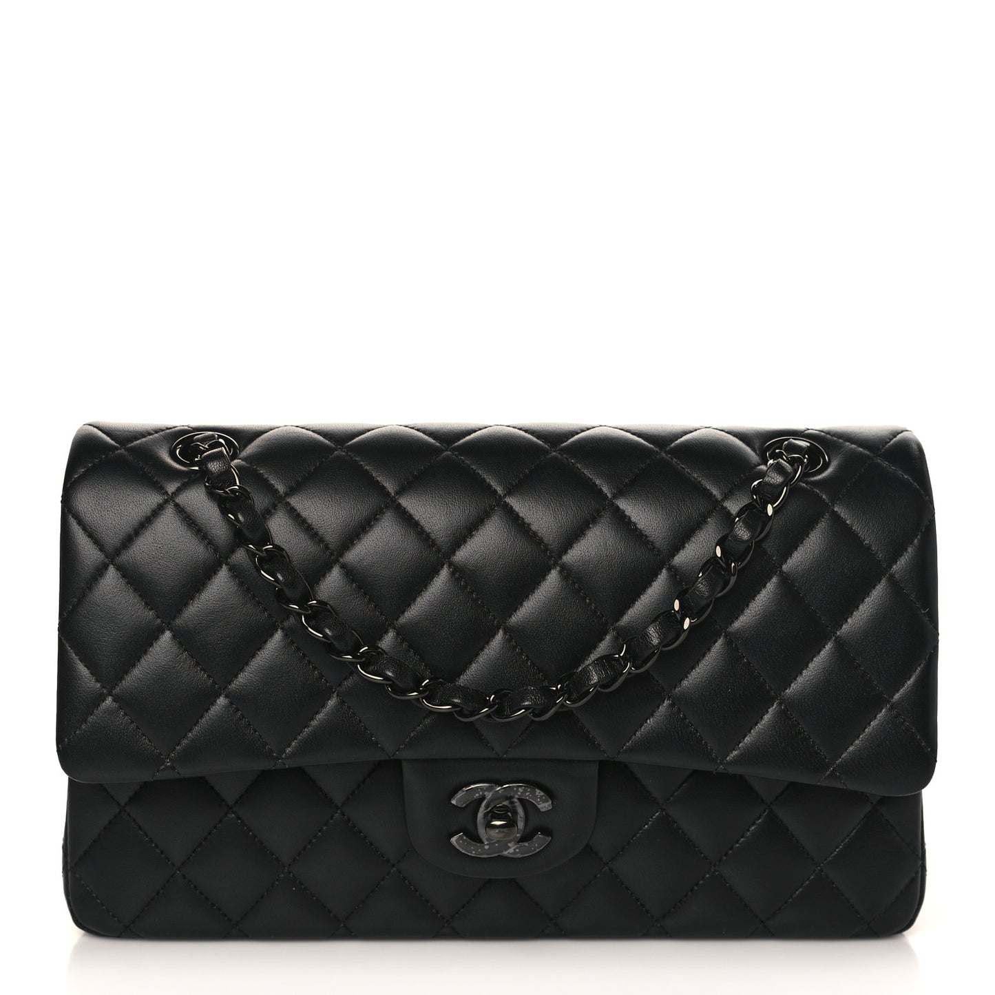 Lambskin Quilted Medium Double Flap So Black