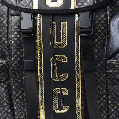 Gucci X DAPPER DAN Calfskin Laminated Ayers GG Micro Monogram Double Buckle Backpack Black Gold 9 of 11